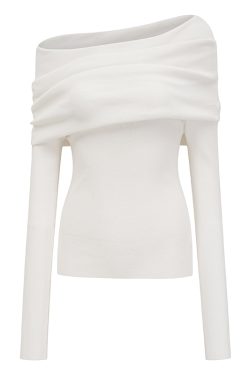Sexy One-Shoulder Pleated Knitted Top for Women - Slim Fit Flattering Sweater in European and American Style