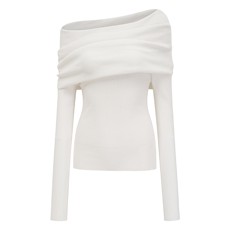 Sexy One-Shoulder Pleated Knitted Top for Women - Slim Fit Flattering Sweater in European and American Style Sexy One-Shoulder Pleated Knitted Top for Women - Slim Fit Flattering Sweater in European and American Style
