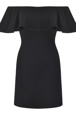 Sexy One-Shoulder Ruffled Black Bodycon Dress for Women - European American Style Short Skirt, Trendy Y2K Fashion