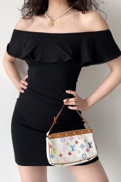 Sexy One-Shoulder Ruffled Black Bodycon Dress for Women - European American Style Short Skirt, Trendy Y2K Fashion