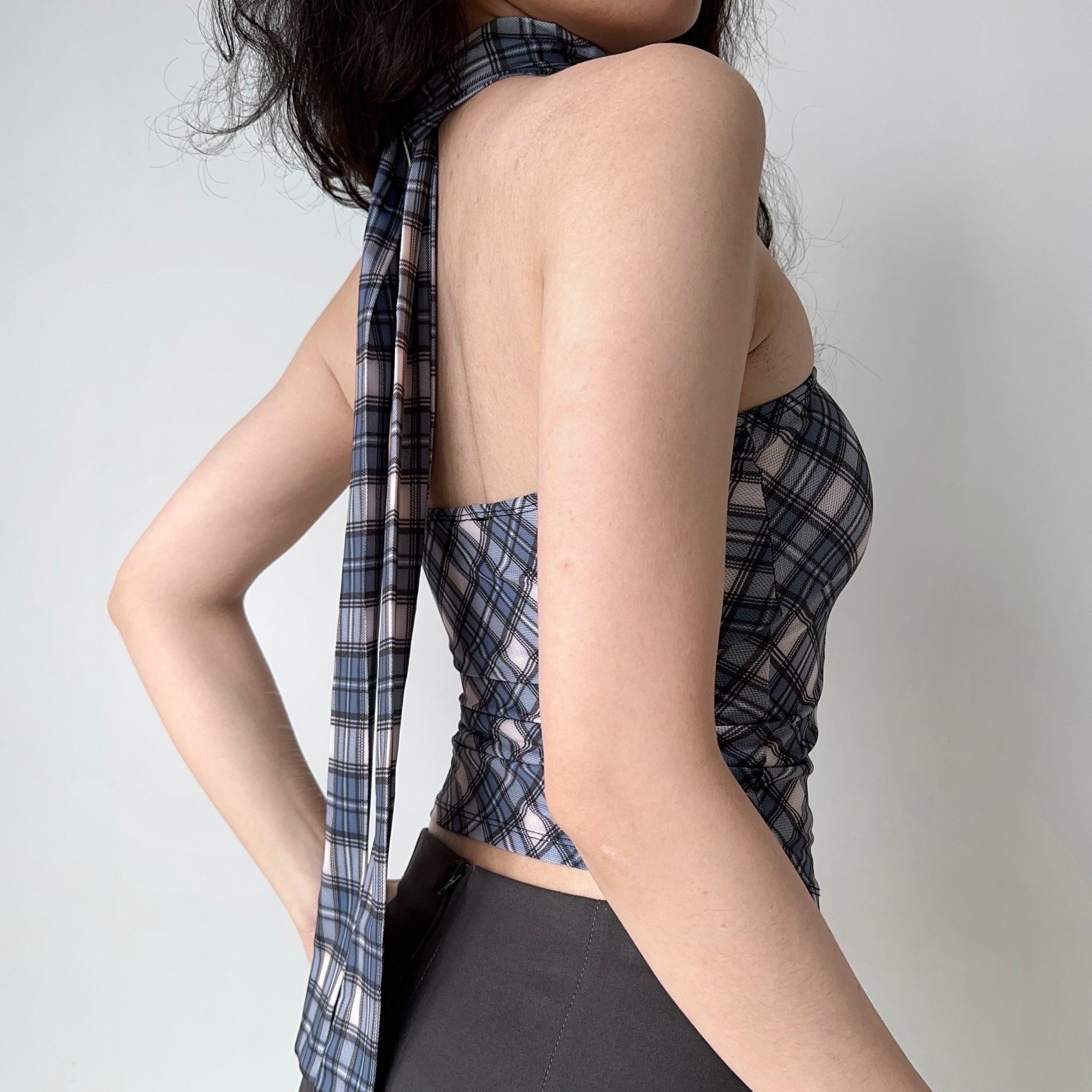 Sexy Plaid Strapless Top with Scarf - Women's Sleeveless Slim Fit - European & American Style - Summer Fashion 90s Inspired Sexy Plaid Strapless Top with Scarf - Women's Sleeveless Slim Fit - European & American Style - Summer Fashion 90s Inspired