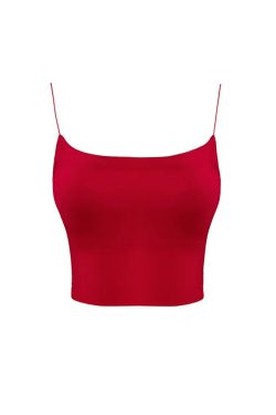 Sexy Red Slim Fit Spaghetti Strap Top with Chest Pads - Women’s Casual Outerwear, Y2K Style