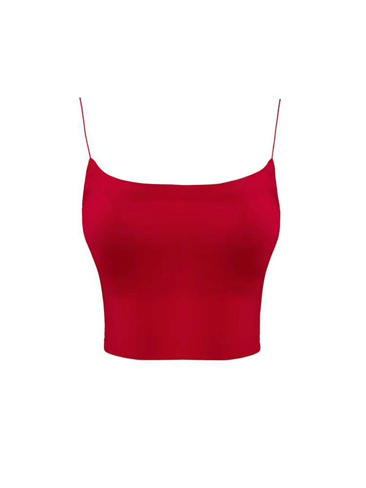 Sexy Red Slim Fit Spaghetti Strap Top with Chest Pads - Women’s Casual Outerwear, Y2K Style Sexy Red Slim Fit Spaghetti Strap Top with Chest Pads - Women’s Casual Outerwear, Y2K Style