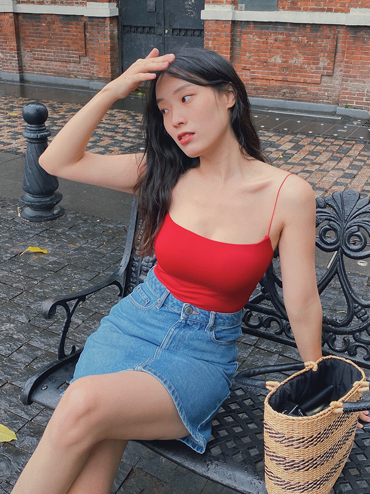 Sexy Red Slim Fit Spaghetti Strap Top with Chest Pads - Women’s Casual Outerwear, Y2K Style Sexy Red Slim Fit Spaghetti Strap Top with Chest Pads - Women’s Casual Outerwear, Y2K Style