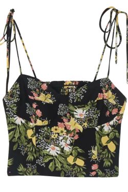 Sexy Retro Floral Print Lace-Up High-Waisted Pleated Camisole Tank Top for Women - European American Style