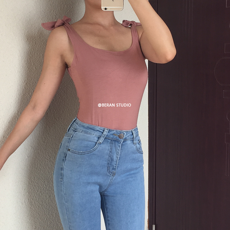 Sexy Shoulder Tie Bow Waist-Cinching Slimming Jumpsuit Tank Top - European and American Style Fashion Sexy Shoulder Tie Bow Waist-Cinching Slimming Jumpsuit Tank Top - European and American Style Fashion