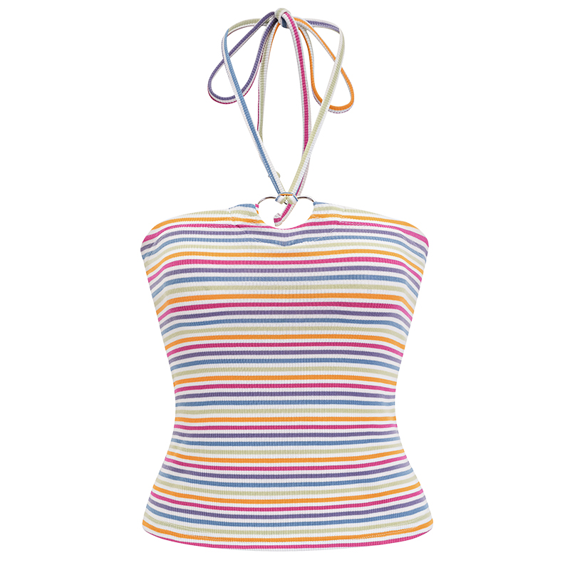Sexy Slim-Fit Halter Tank Top for Women - Striped Strapless Summer Style, European and American Inspired, Hot Girl Vibe Sexy Slim-Fit Halter Tank Top for Women - Striped Strapless Summer Style, European and American Inspired, Hot Girl Vibe
