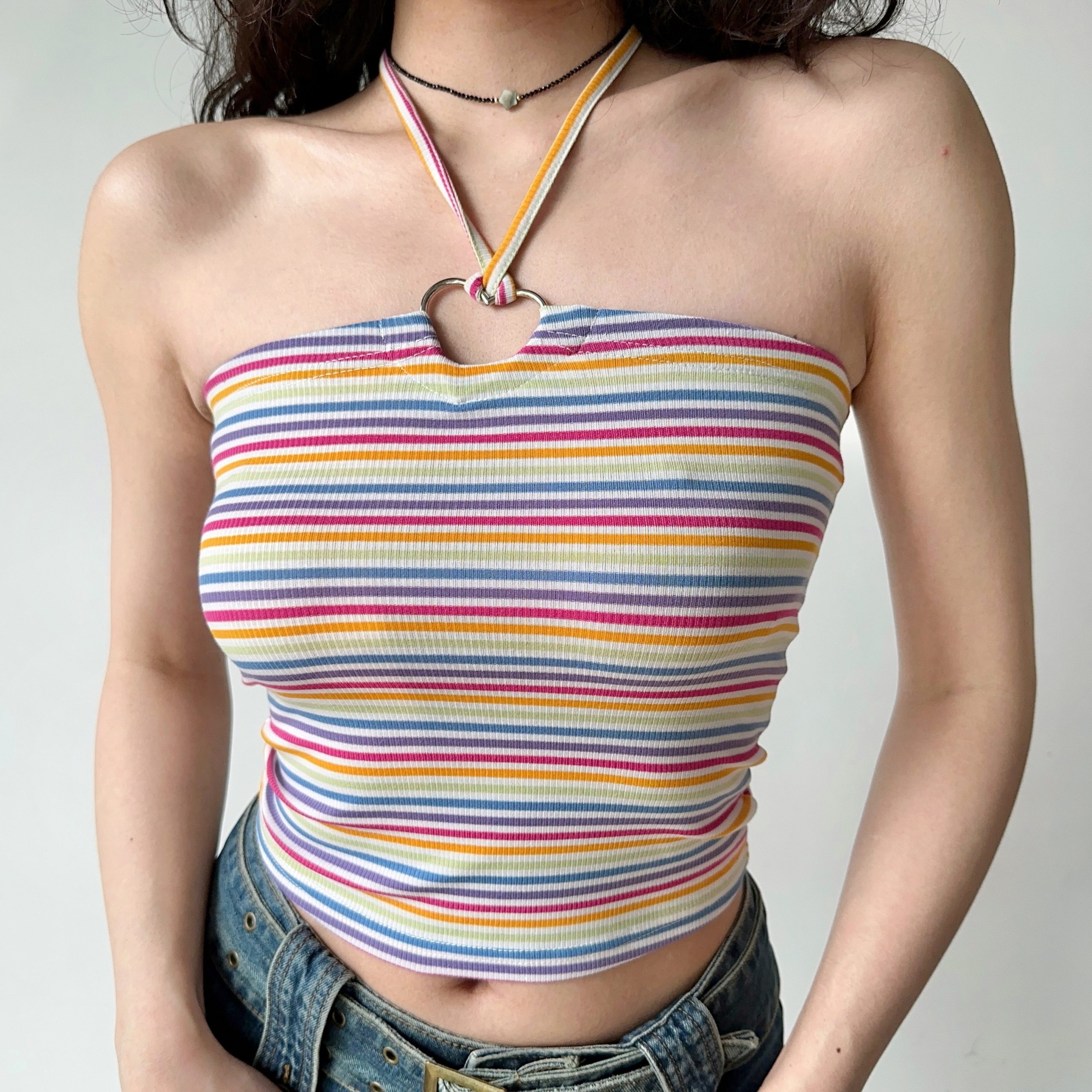 Sexy Slim-Fit Halter Tank Top for Women - Striped Strapless Summer Style, European and American Inspired, Hot Girl Vibe Sexy Slim-Fit Halter Tank Top for Women - Striped Strapless Summer Style, European and American Inspired, Hot Girl Vibe