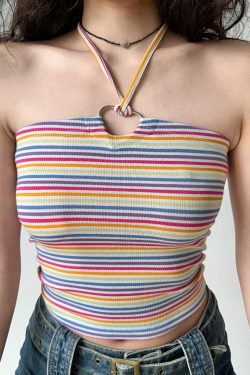 Sexy Slim-Fit Halter Tank Top for Women - Striped Strapless Summer Style, European and American Inspired, Hot Girl Vibe
