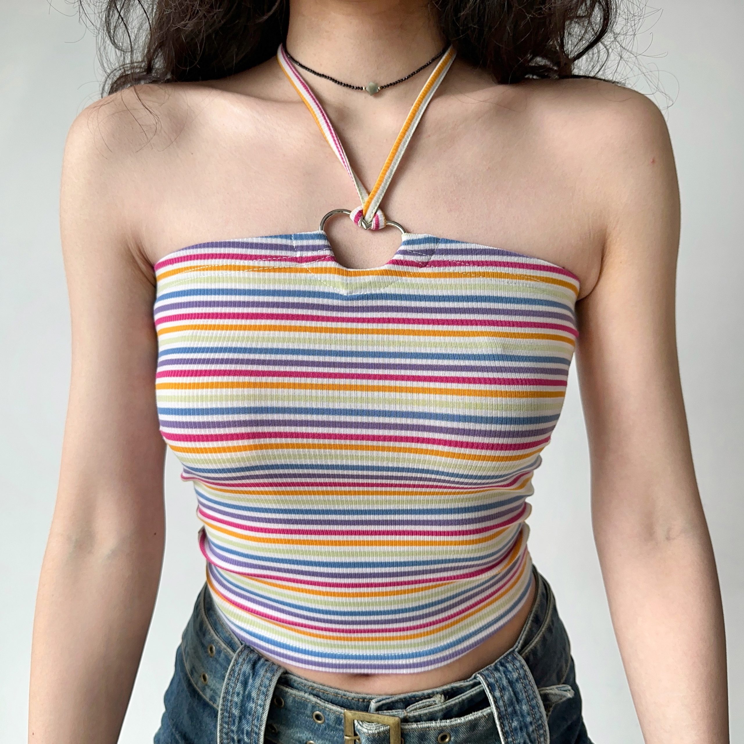 Sexy Slim-Fit Halter Tank Top for Women - Striped Strapless Summer Style, European and American Inspired, Hot Girl Vibe Sexy Slim-Fit Halter Tank Top for Women - Striped Strapless Summer Style, European and American Inspired, Hot Girl Vibe