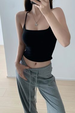 Sexy Slim Fit Thin Strap Tank Top for Women - Basic Versatile Outerwear with Chest Pad - Y2K Style