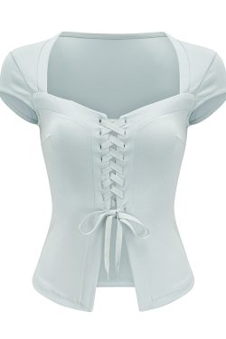 Sexy Strap Split Square Neck Short Sleeve T-Shirt for Women - European American Style, Slim Fit Summer Top for Spicy Girls