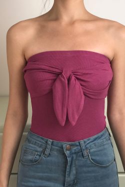 Sexy Strapless Bow Ribbed Solid Color Slim-Fitting Tank Top Camisole - European and American Style, Cute Y2K Fashion