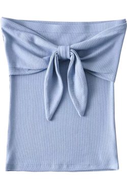 Sexy Strapless Bow Ribbed Solid Color Slim-Fitting Tank Top Camisole - European and American Style, Cute Y2K Fashion