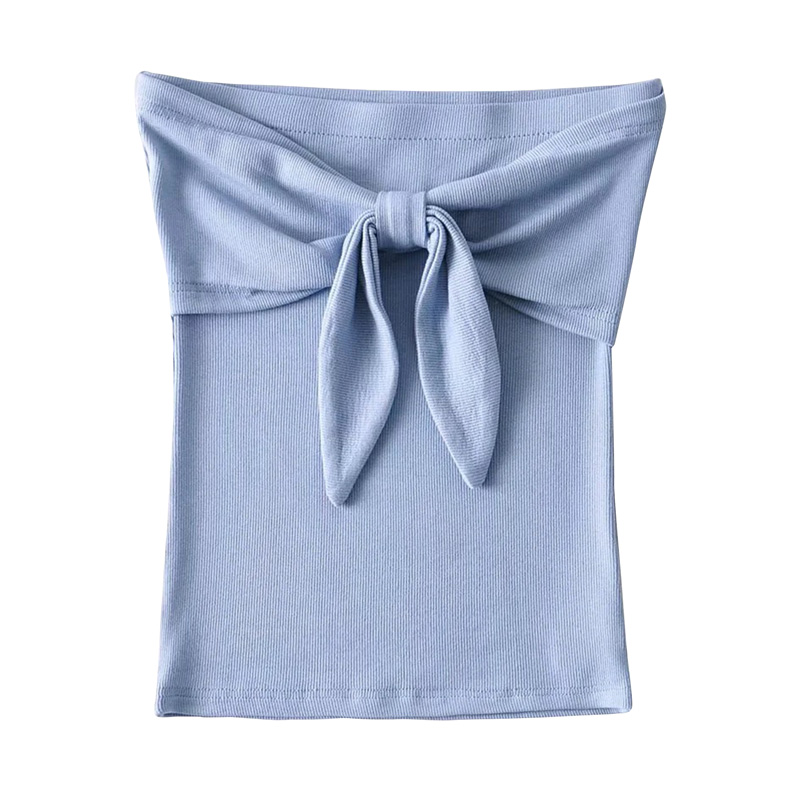 Sexy Strapless Bow Ribbed Solid Color Slim-Fitting Tank Top Camisole - European and American Style, Cute Y2K Fashion Sexy Strapless Bow Ribbed Solid Color Slim-Fitting Tank Top Camisole - European and American Style, Cute Y2K Fashion