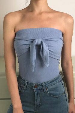 Sexy Strapless Bow Ribbed Solid Color Slim-Fitting Tank Top Camisole - European and American Style, Cute Y2K Fashion