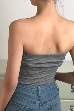 Sexy Strapless Bow Ribbed Solid Color Slim-Fitting Tank Top Camisole - European and American Style, Cute Y2K Fashion