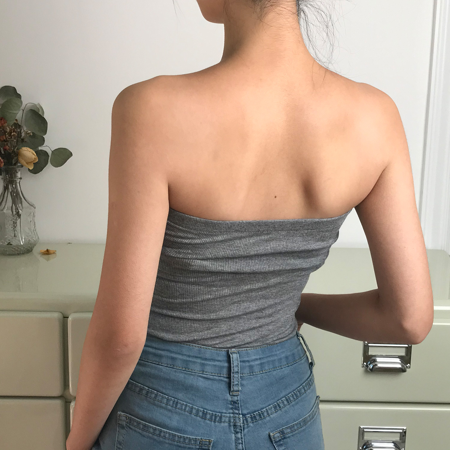 Sexy Strapless Bow Ribbed Solid Color Slim-Fitting Tank Top Camisole - European and American Style, Cute Y2K Fashion Sexy Strapless Bow Ribbed Solid Color Slim-Fitting Tank Top Camisole - European and American Style, Cute Y2K Fashion