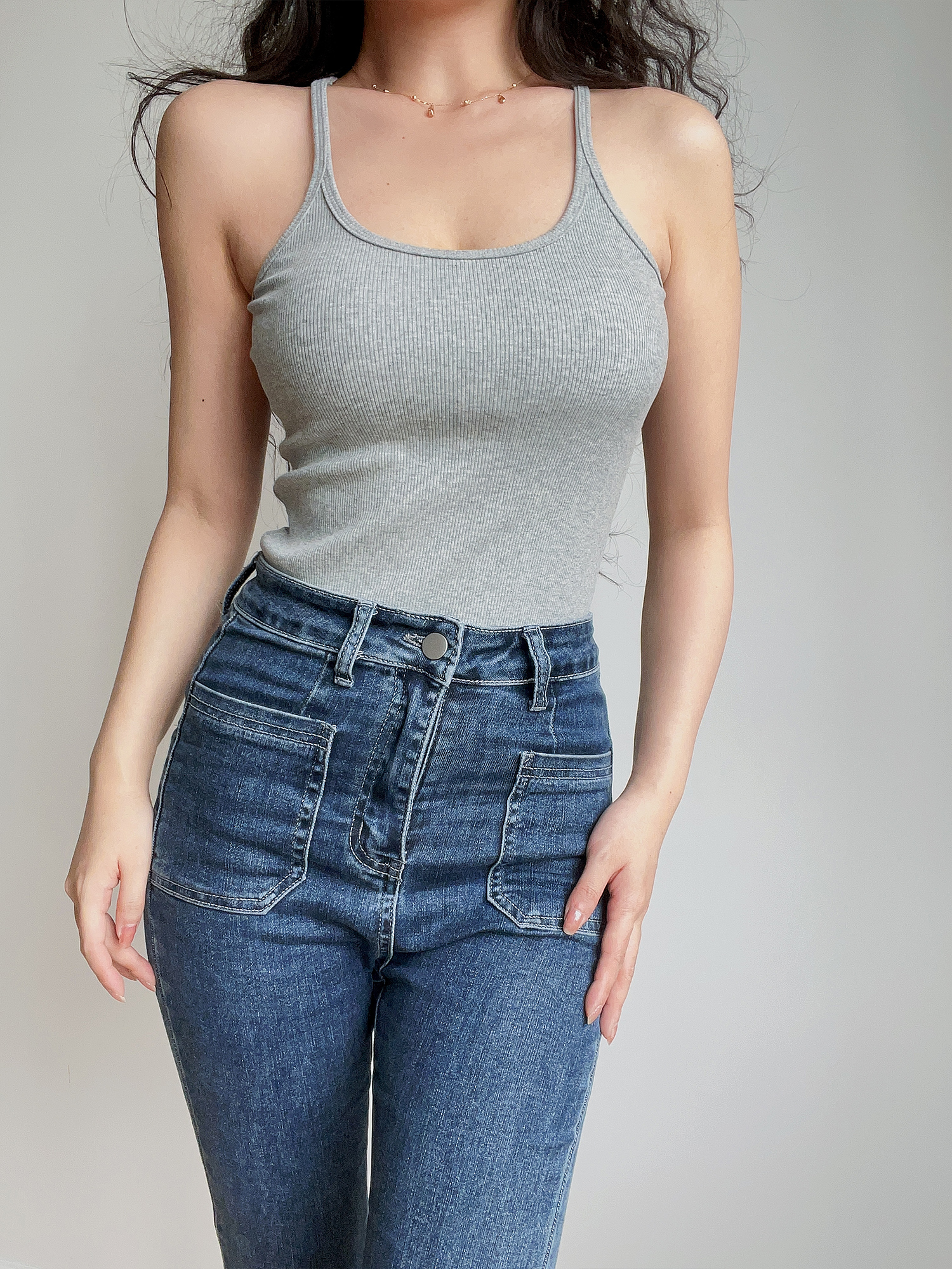 Sexy U-Neck Minimalist Basic Solid Color Stretchy Slim-Fit Thin Strap Tank Top - European American Style, Versatile Essential for 90s Y2K Fashion Sexy U-Neck Minimalist Basic Solid Color Stretchy Slim-Fit Thin Strap Tank Top - European American Style, Versatile Essential for 90s Y2K Fashion