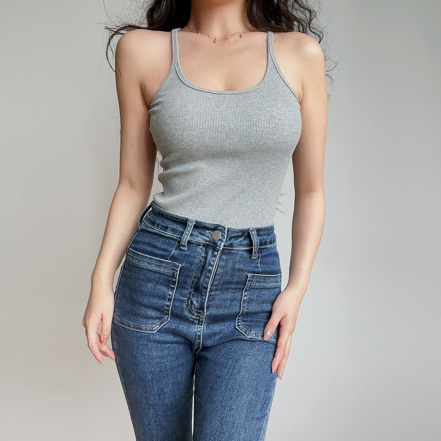 Sexy U-Neck Minimalist Basic Solid Color Stretchy Slim-Fit Thin Strap Tank Top - European American Style, Versatile Essential for 90s Y2K Fashion Sexy U-Neck Minimalist Basic Solid Color Stretchy Slim-Fit Thin Strap Tank Top - European American Style, Versatile Essential for 90s Y2K Fashion