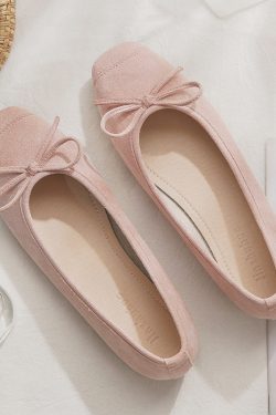 Sheepskin Evening Ballet Flats for Women, Shallow Mouth French Style Red Flats Perfect with Skirts, Elegant and Comfortable Footwear