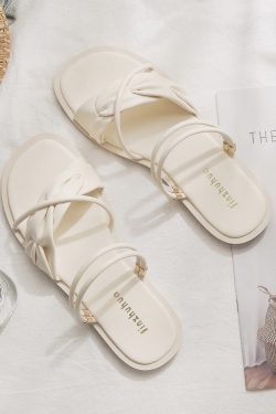 Sheepskin Evening Shoes for Women - Gentle Fairy Style Versatile Sandals for Skirts - Exquisite French Design Summer 2024