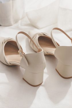 Sheepskin Mary Jane Shoes - Pointed Toe Chunky Heel Closed-Toe Sandals for Women - Fairy Style Spring 2025 Summer Footwear