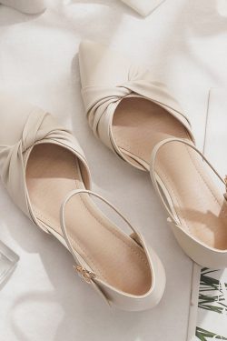 Sheepskin Mary Jane Shoes - Pointed Toe Chunky Heel Closed-Toe Sandals for Women - Fairy Style Spring 2025 Summer Footwear