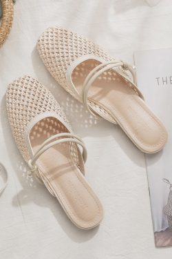 Sheepskin Slip-On French Flat Hollow-Out Half Slippers for Women - Summer Outdoor Style for Skirts and Casual Looks