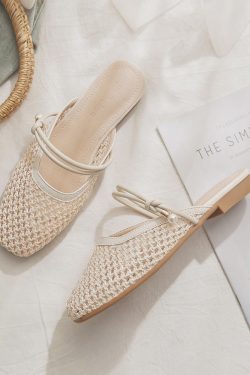 Sheepskin Slip-On French Flat Hollow-Out Half Slippers for Women - Summer Outdoor Style for Skirts and Casual Looks