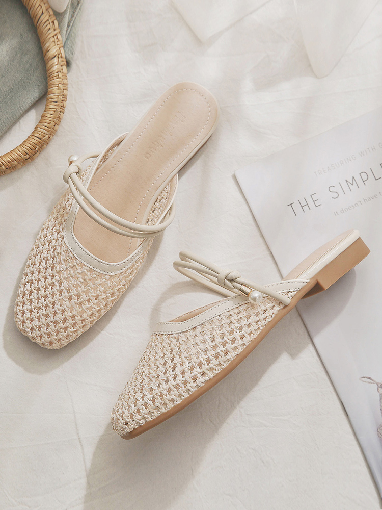 Sheepskin Slip-On French Flat Hollow-Out Half Slippers for Women - Summer Outdoor Style for Skirts and Casual Looks Sheepskin Slip-On French Flat Hollow-Out Half Slippers for Women - Summer Outdoor Style for Skirts and Casual Looks