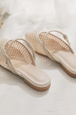 Sheepskin Slip-On French Flat Hollow-Out Half Slippers for Women - Summer Outdoor Style for Skirts and Casual Looks