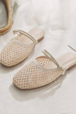 Sheepskin Slip-On French Flat Hollow-Out Half Slippers for Women - Summer Outdoor Style for Skirts and Casual Looks