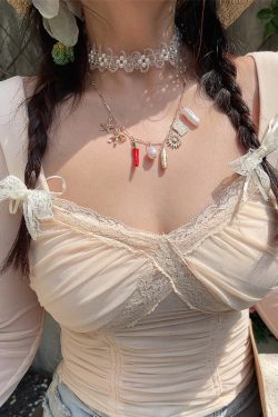 Sheer Pleated Long-Sleeve T-Shirt for Women - Sexy Nude Color, Stretchy, Large-Bust Design, Perfect for 90s and Y2K Styles