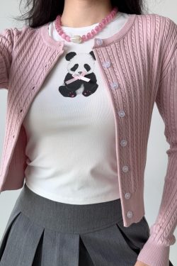 Short Knitted Cardigan Sweater for Women in American College Style - Soft Flattering Twist Design