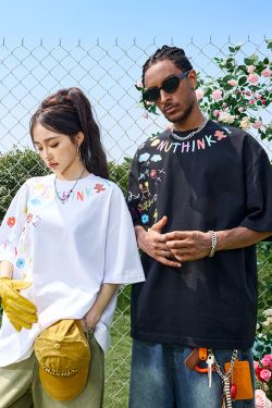 Short Sleeve Cartoon Graffiti T-Shirt - Heavyweight American Streetwear, Unisex 2025 Style, Urban Fashion