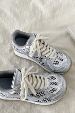 Silver Mesh Breathable Sports Shoes for Women - Lightweight Casual Dad Sneakers for Summer, Perfect for Small Feet