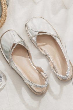 Silver Open-Toe Sheepskin Flat Evening Shoes for Women - Stylish Summer Sandals, Perfect for Outdoor Wear 2025
