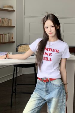 Sister Letter Print Short Sleeve T-Shirt for Women - 2025 Spring Slim Fit Casual Top in Trendy Y2K Style