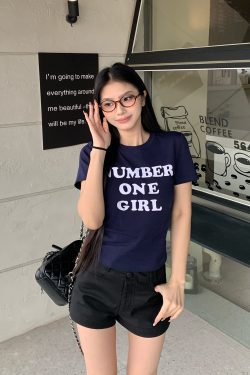 Sister Letter Print Short Sleeve T-Shirt for Women - 2025 Spring Slim Fit Casual Top in Trendy Y2K Style