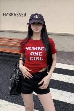 Sister Letter Print Short Sleeve T-Shirt for Women - 2025 Spring Slim Fit Casual Top in Trendy Y2K Style