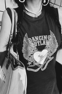 Sleeveless Long Slim Dress with Small Wing Heart Print - 2025 Spring/Summer American Vintage Style