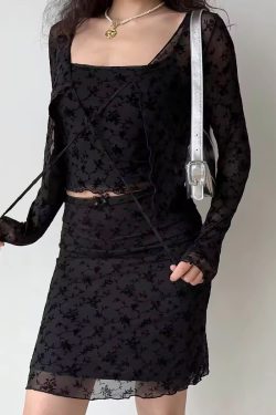 Slim-Fit Black Cardigan with Camisole & High-Waisted Mini Skirt Set – European & American Style Women's Fashion Ensemble