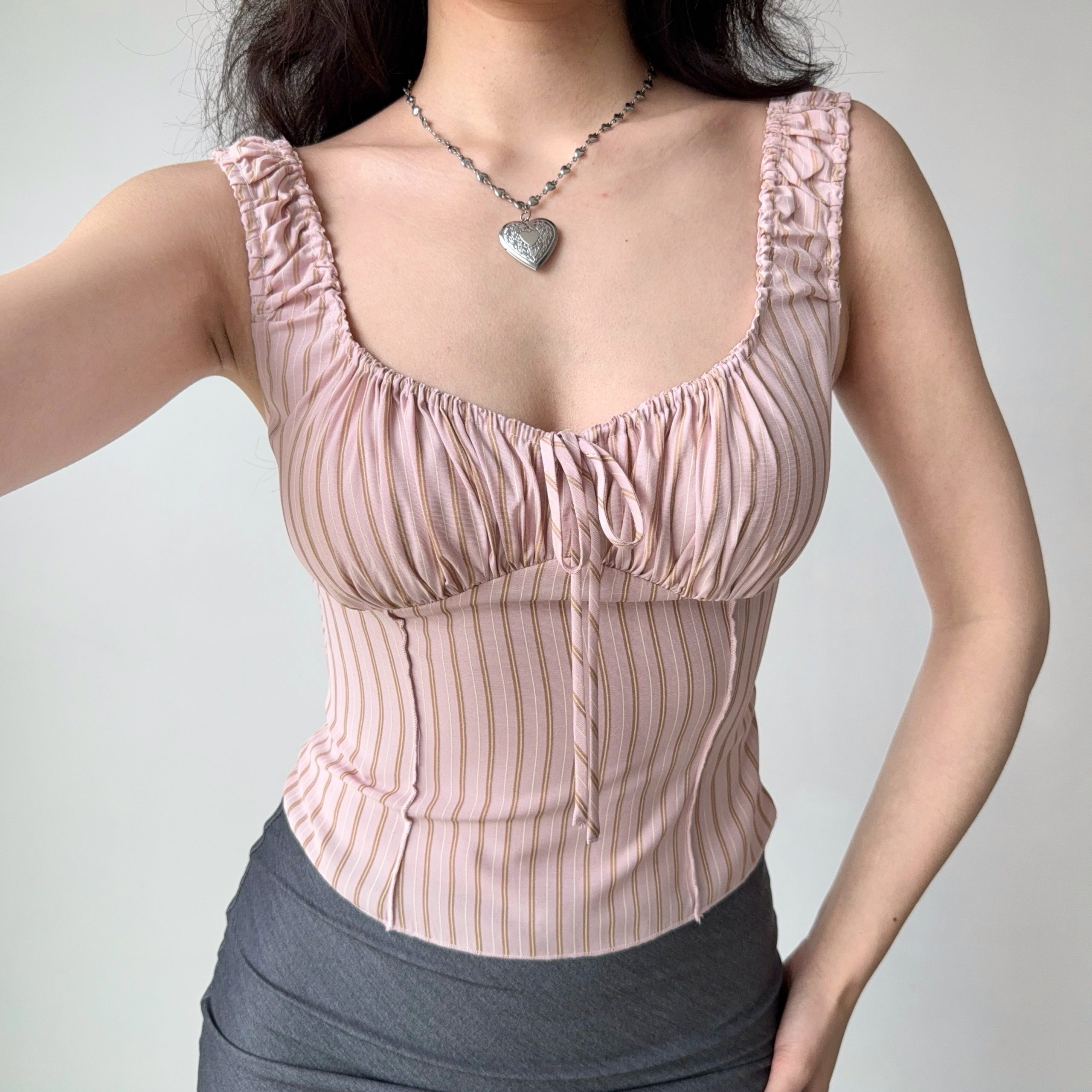 Slim Fit Drawstring Striped Vest for Women - European & American Style Sleeveless Top, Trendy Hot Girl Fashion Slim Fit Drawstring Striped Vest for Women - European & American Style Sleeveless Top, Trendy Hot Girl Fashion