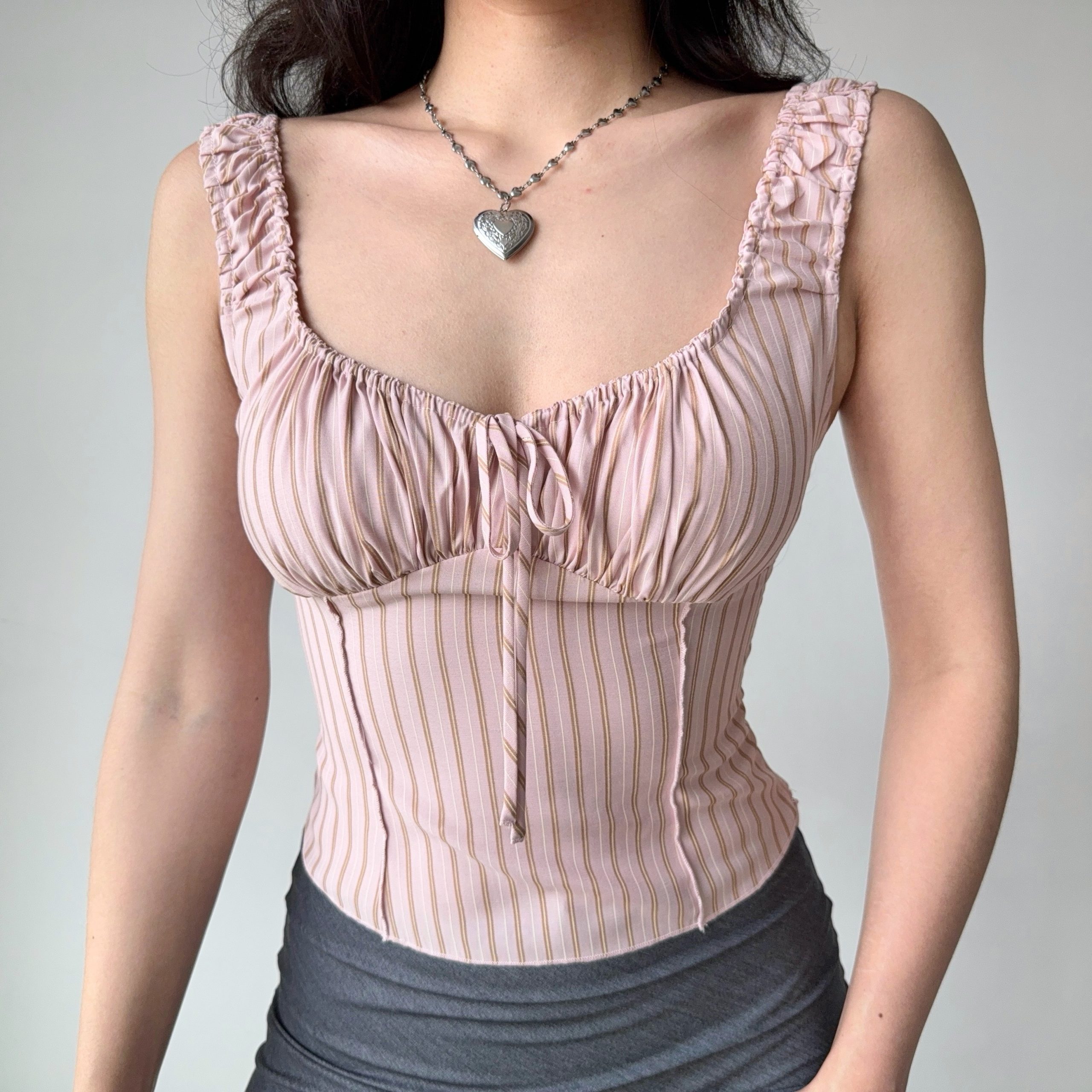 Slim Fit Drawstring Striped Vest for Women - European & American Style Sleeveless Top, Trendy Hot Girl Fashion Slim Fit Drawstring Striped Vest for Women - European & American Style Sleeveless Top, Trendy Hot Girl Fashion