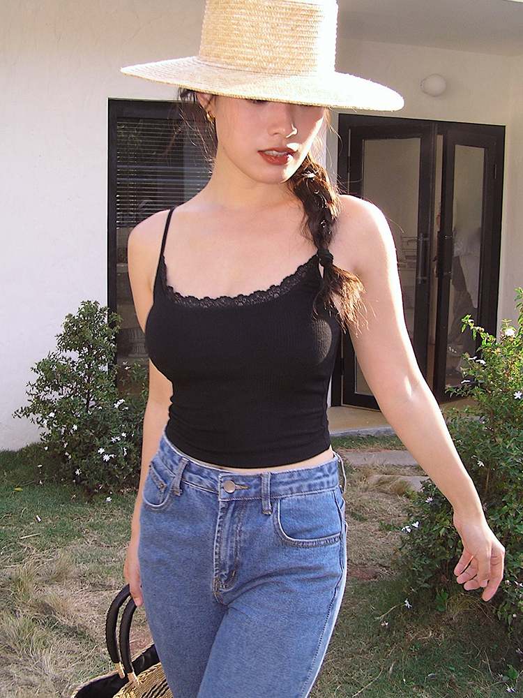 Slim Fit Lace Trim Camisole for Women – Flattering Inner & Outer Wear Top with Chest Pad – Y2K Style Fashion Essential Slim Fit Lace Trim Camisole for Women – Flattering Inner & Outer Wear Top with Chest Pad – Y2K Style Fashion Essential