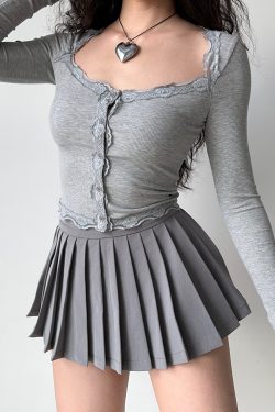 Slim Fit Lace Trim Long Sleeve Knitted Cardigan - Women's European American Style, Casual Chic Top for 90s Y2K Inspired Fashion