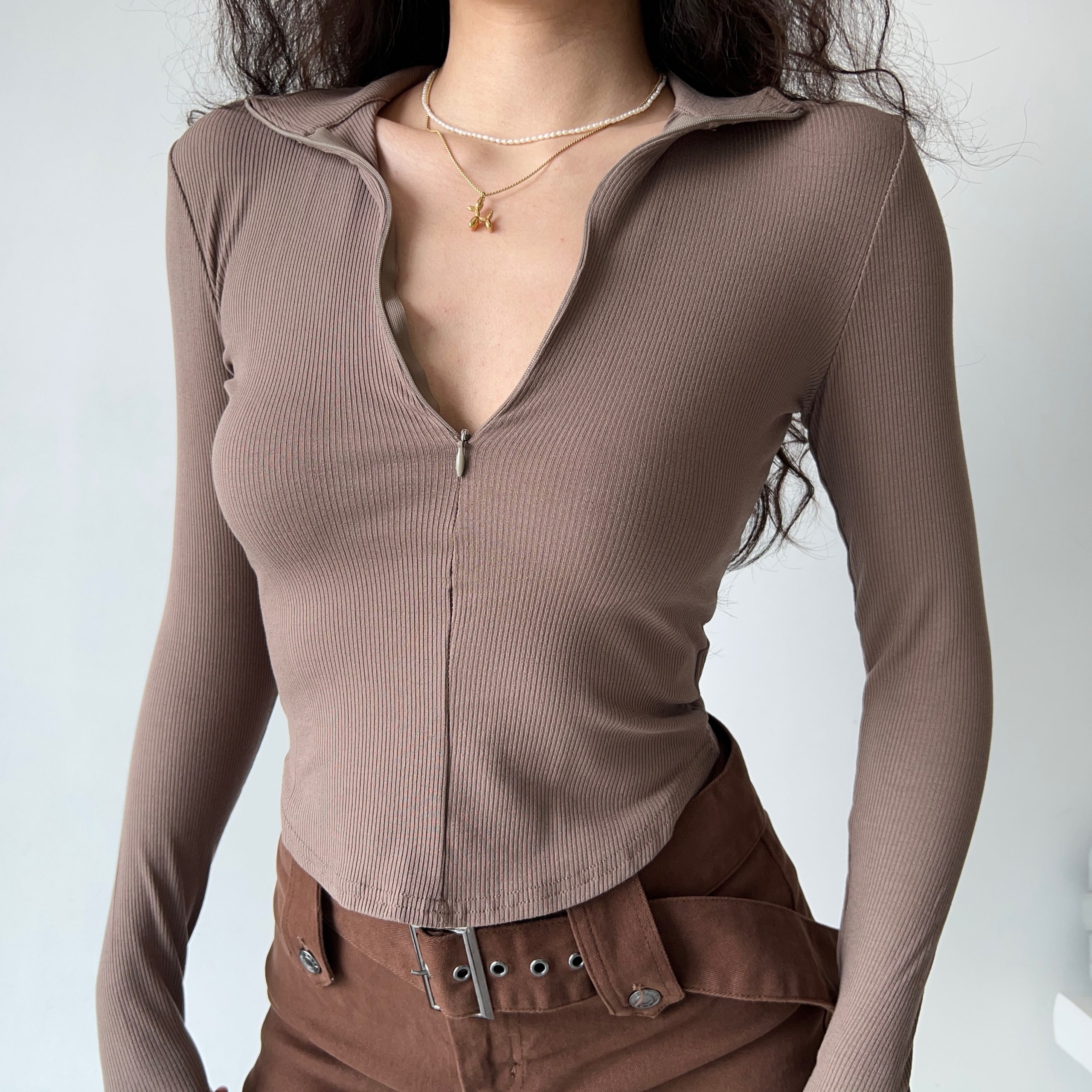 Slim Fit Long Sleeve Polo T-Shirt for Women - Half-Open Collar, Sexy Base Layer, European & American Style, Y2K Fashion Outerwear Slim Fit Long Sleeve Polo T-Shirt for Women - Half-Open Collar, Sexy Base Layer, European & American Style, Y2K Fashion Outerwear