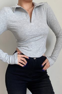 Slim Fit Long Sleeve V-Neck T-Shirt Top - Simple Solid Color Basic for Women - Sexy European & American Style Fashion Essential