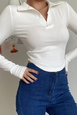 Slim Fit Long Sleeve V-Neck T-Shirt Top - Simple Solid Color Basic for Women - Sexy European & American Style Fashion Essential